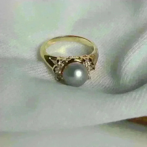 Gold tone light blue  pearl rhinestones (CZ ?) ring size 6 NWOT - Picture 7 of 16